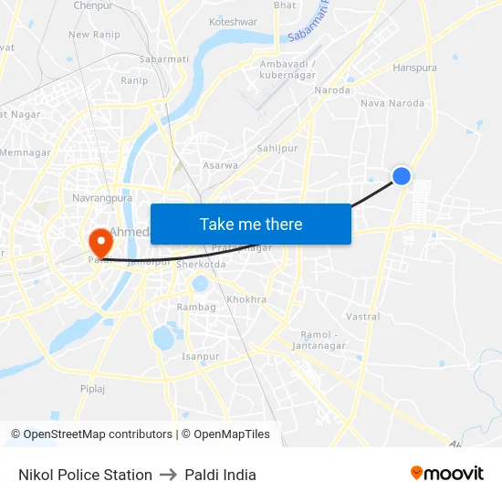 Nikol Police Station to Paldi India map