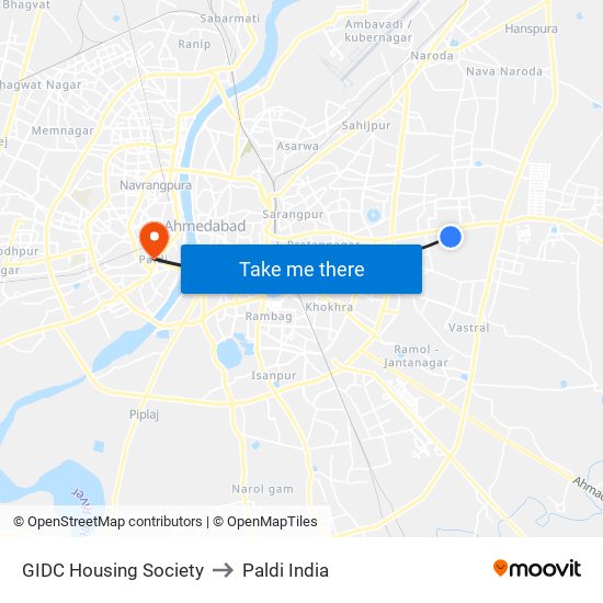 GIDC Housing Society to Paldi India map