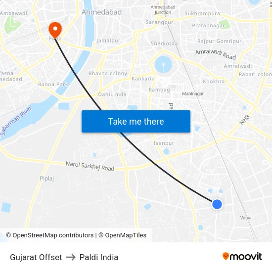 Gujarat Offset to Paldi India map