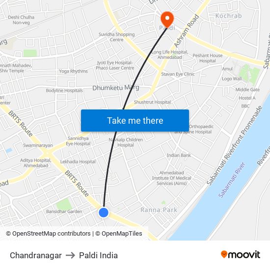 Chandranagar to Paldi India map