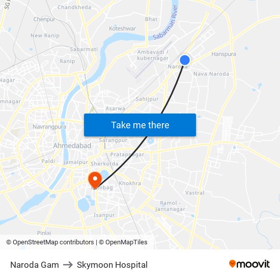 Naroda Gam to Skymoon Hospital map