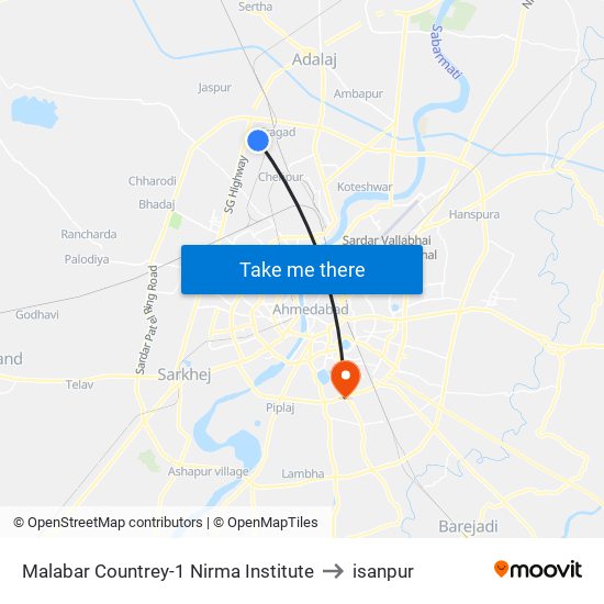 Malabar Countrey-1 Nirma Institute to isanpur map