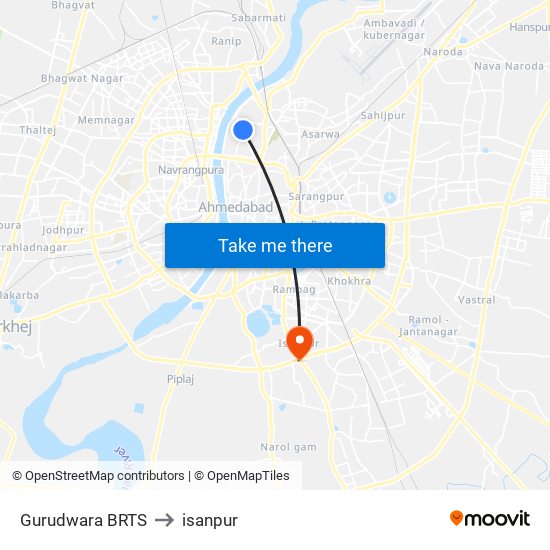 Gurudwara BRTS to isanpur map