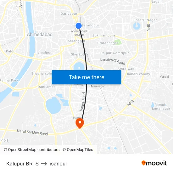Kalupur BRTS to isanpur map