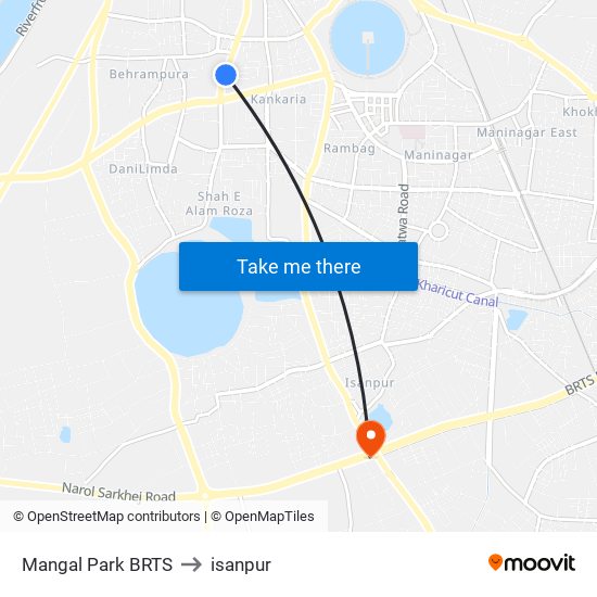 Mangal Park BRTS to isanpur map