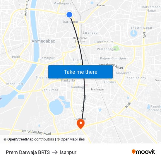 Prem Darwaja BRTS to isanpur map