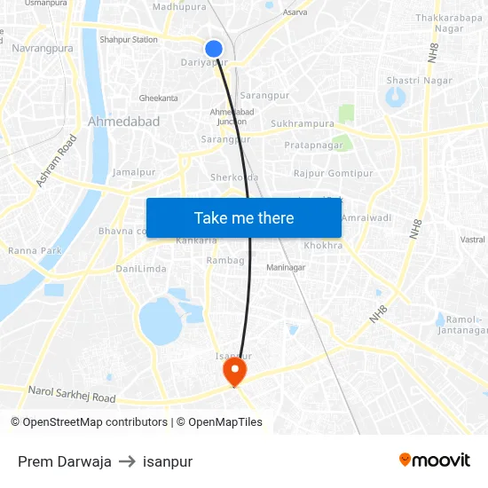 Prem Darwaja to isanpur map
