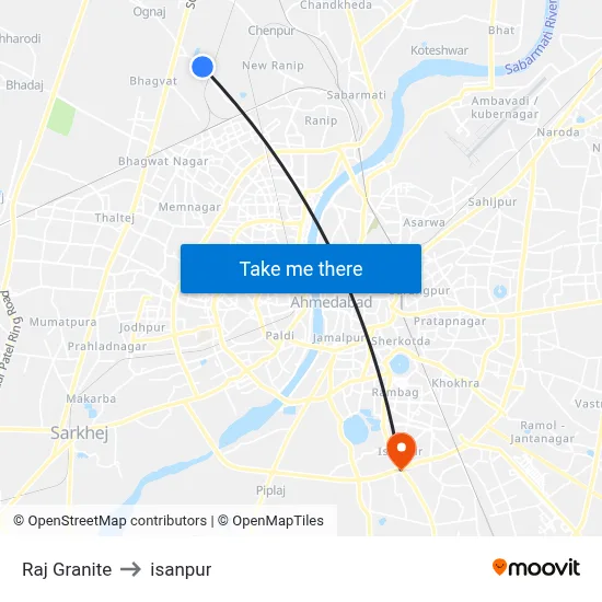 Raj Granite to isanpur map