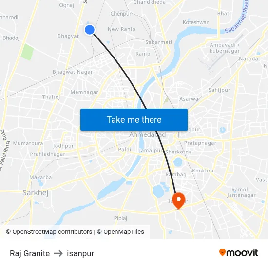 Raj Granite to isanpur map