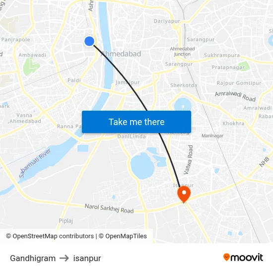 Gandhigram to isanpur map
