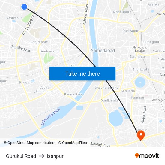 Gurukul Road to isanpur map