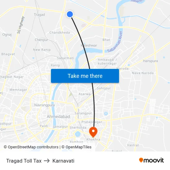Tragad Toll Tax to Karnavati map