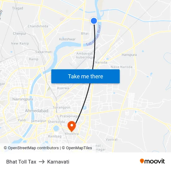 Bhat Toll Tax to Karnavati map