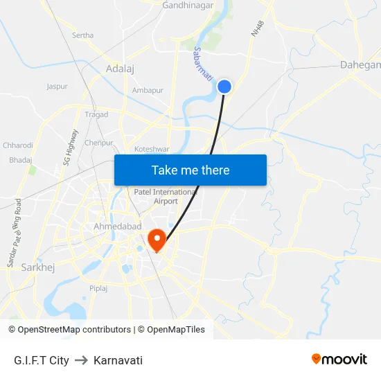 G.I.F.T City to Karnavati map