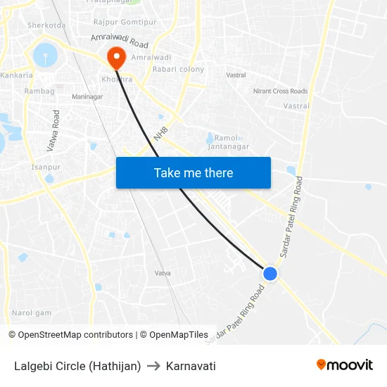 Lalgebi Circle (Hathijan) to Karnavati map