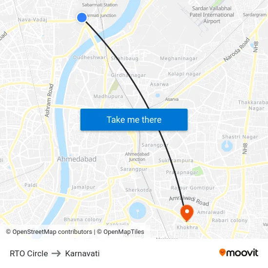 RTO Circle to Karnavati map