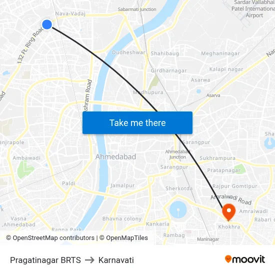 Pragatinagar BRTS to Karnavati map