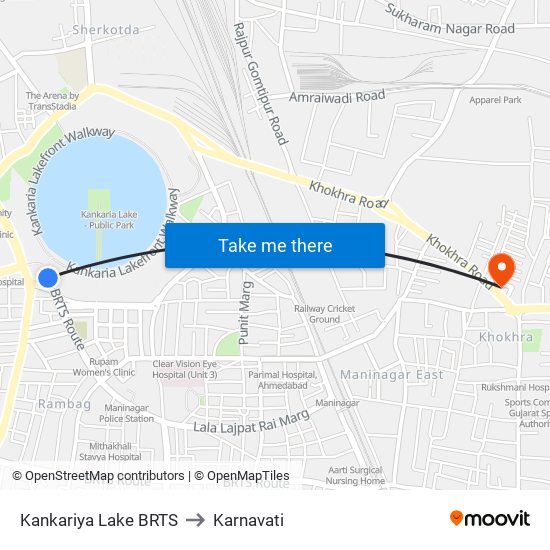 Kankariya Lake BRTS to Karnavati map