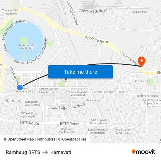 Rambaug BRTS to Karnavati map