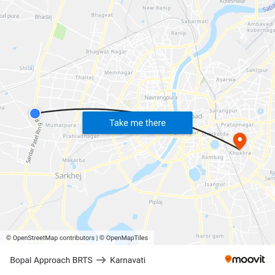 Bopal Approach BRTS to Karnavati map