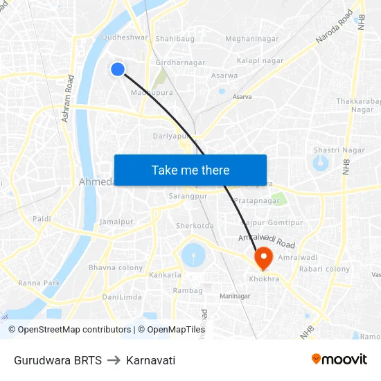 Gurudwara BRTS to Karnavati map