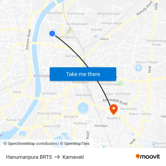 Hanumanpura BRTS to Karnavati map