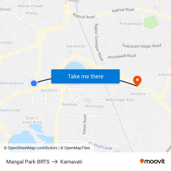 Mangal Park BRTS to Karnavati map