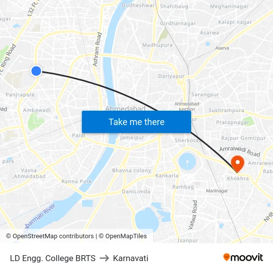 LD Engg. College BRTS to Karnavati map