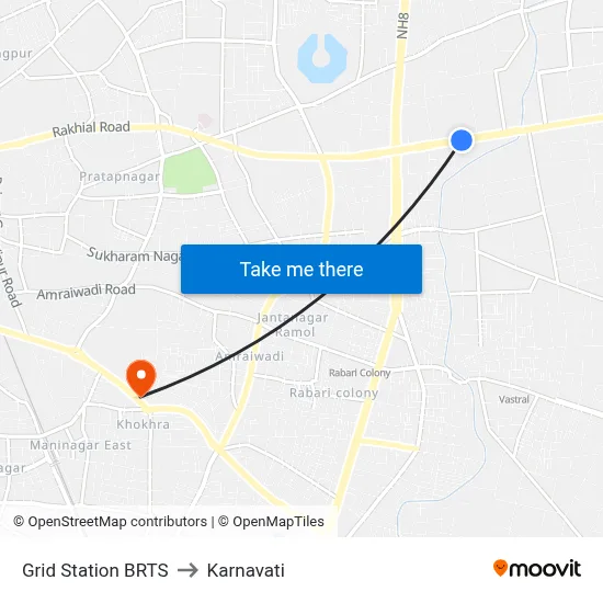 Grid Station BRTS to Karnavati map