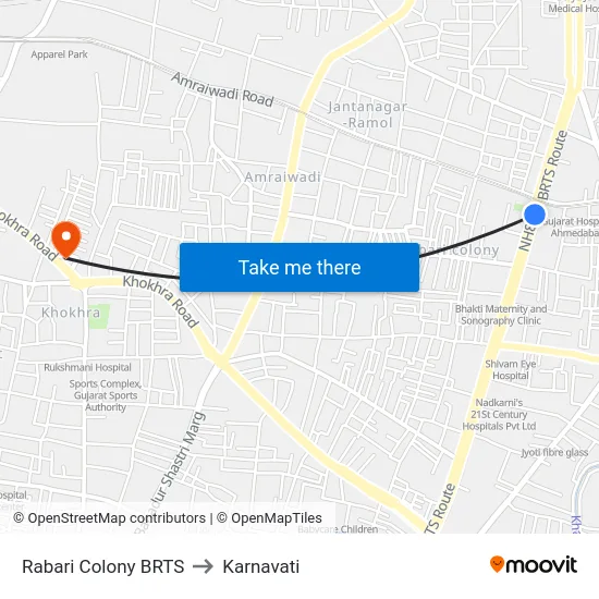 Rabari Colony BRTS to Karnavati map