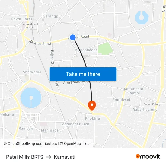 Patel Mills BRTS to Karnavati map