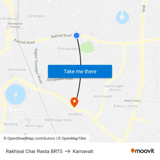 Rakhiyal Char Rasta BRTS to Karnavati map