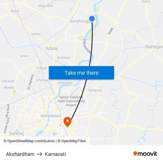 Akshardham to Karnavati map