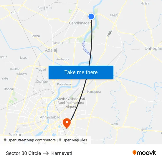Sector 30 Circle to Karnavati map