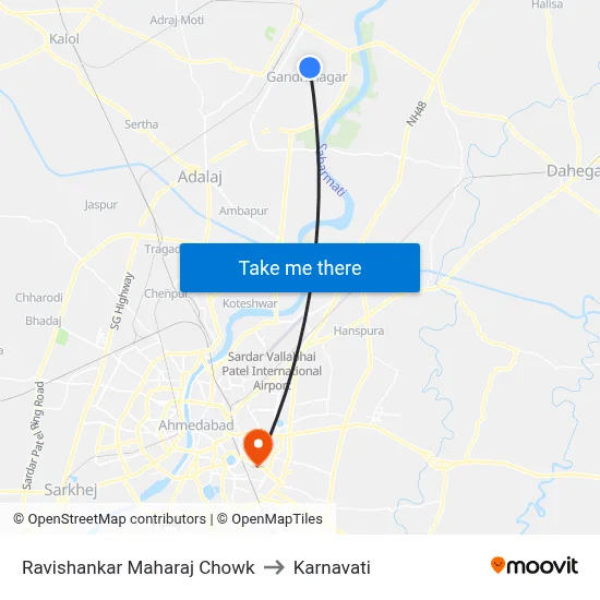 Ravishankar Maharaj Chowk to Karnavati map