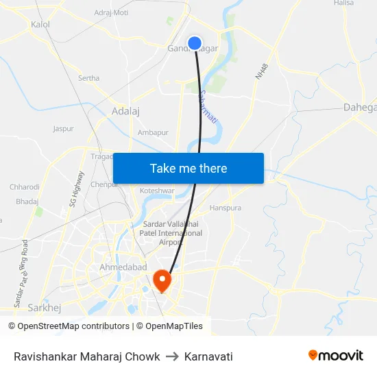 Ravishankar Maharaj Chowk to Karnavati map