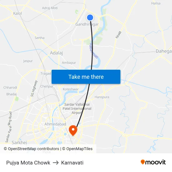 Pujya Mota Chowk to Karnavati map