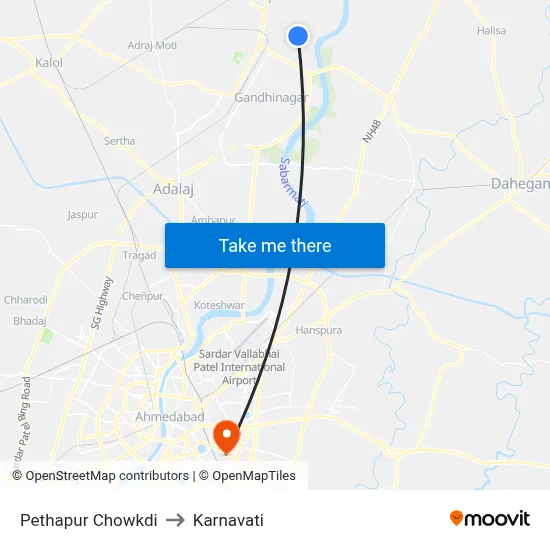 Pethapur Chowkdi to Karnavati map