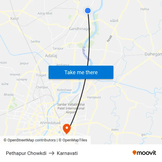 Pethapur Chowkdi to Karnavati map