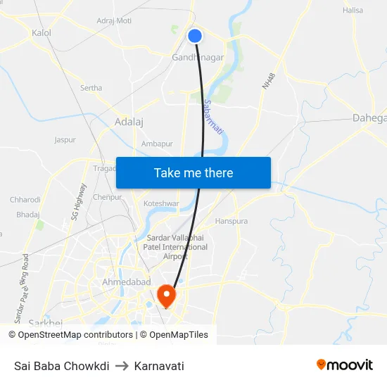 Sai Baba Chowkdi to Karnavati map