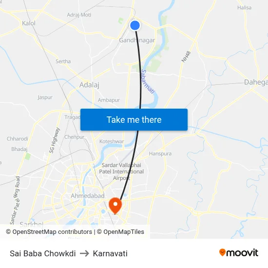 Sai Baba Chowkdi to Karnavati map