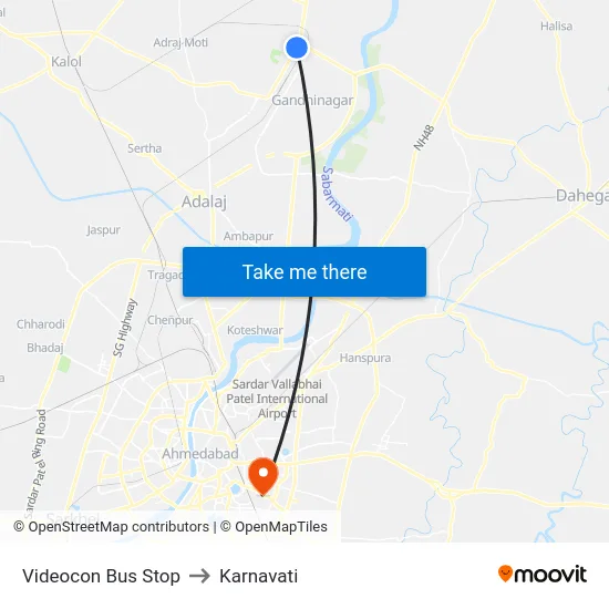 Videocon Bus Stop to Karnavati map