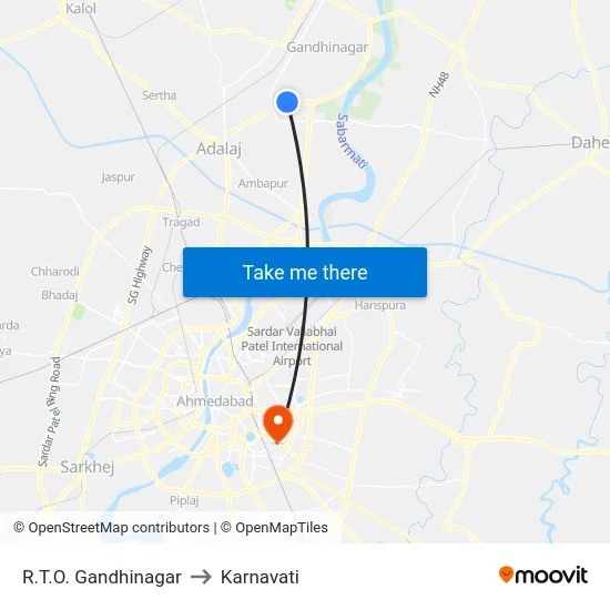 R.T.O. Gandhinagar to Karnavati map