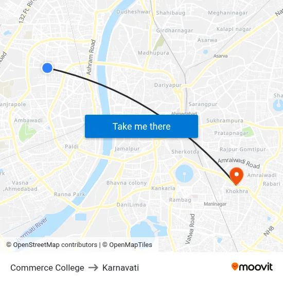 Commerce College to Karnavati map