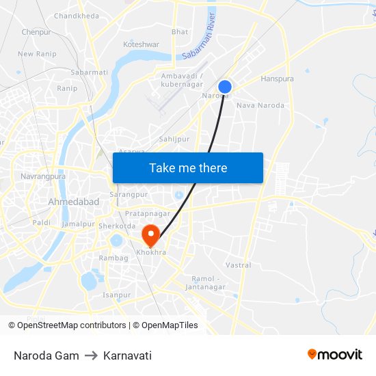 Naroda Gam to Karnavati map