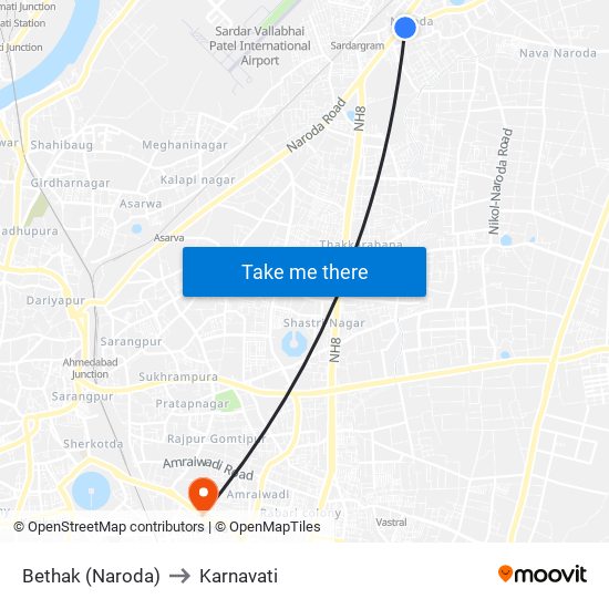 Bethak (Naroda) to Karnavati map