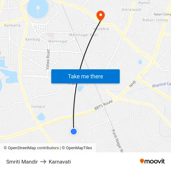 Smriti Mandir to Karnavati map