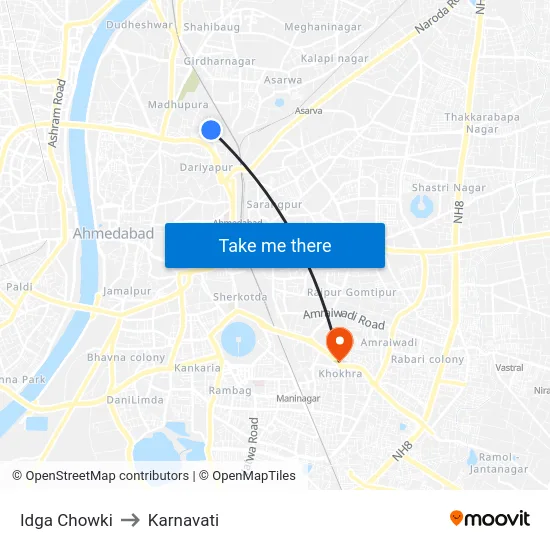 Idga Chowki to Karnavati map