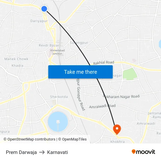 Prem Darwaja to Karnavati map