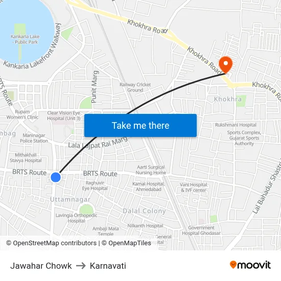 Jawahar Chowk to Karnavati map